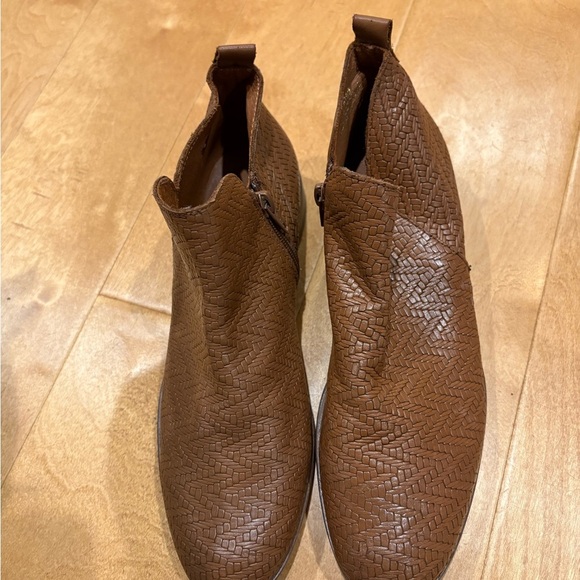 Marroqui Sanchez Spain brown leather woven  ankle side-zip bootie boot 39 8 - Picture 2 of 6